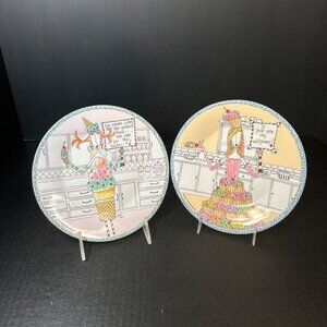 Pictura Dessert Plate Melamine Whimsical Lady Picturing Funny Diet Quips 2pcs